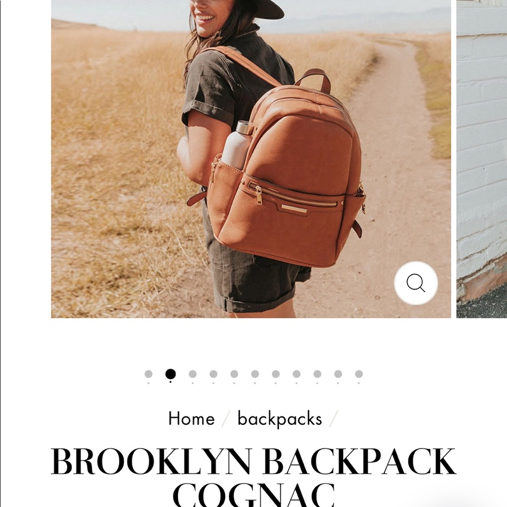 EUC Poppy & Peonies vegan leather backpack in cognac colour